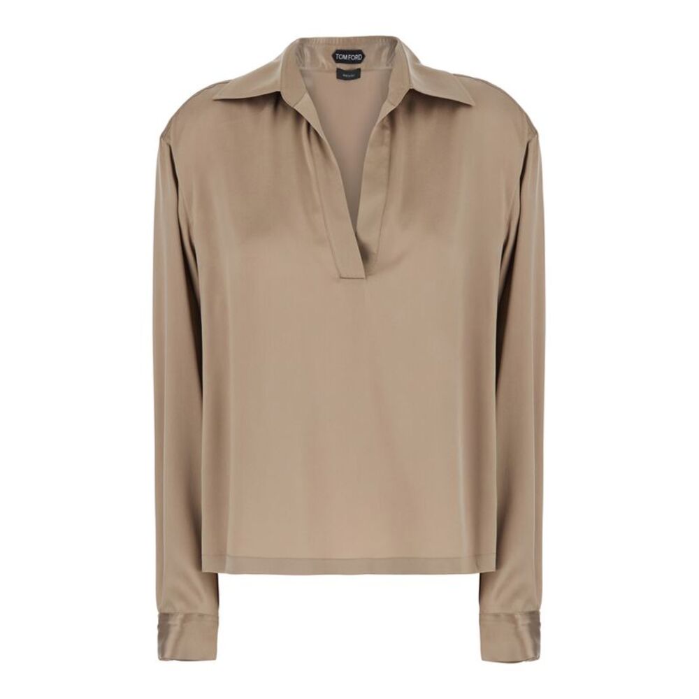Tom Ford Women Beige Shirt With Wide Collar And V-Neck In Silk For Women